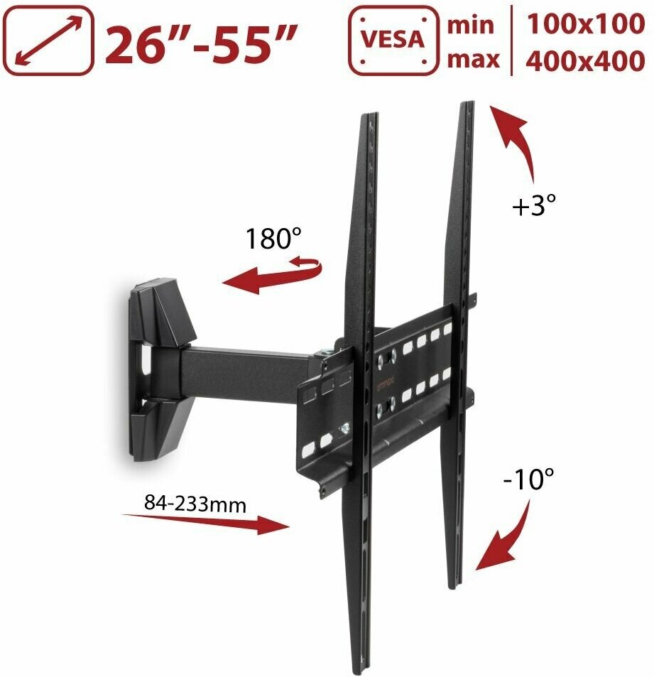 Кронштейн для ТВ ARM MEDIA LCD-413 black (max VESA 400x400 мм, настенный, наклонно-поворотный, max 35 кг) (LCD-413)