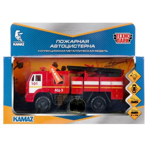 Машинка ТЕХНОПАРК Пожарная автоцистерна KAM43502-15SLFIR-RD со звуком 1:24, 15 см, белый/красный