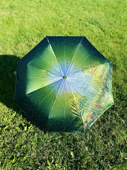 Смарт-зонт GALAXY OF UMBRELLAS, полуавтомат, 3 сложения, купол 105 см, 8 спиц, чехол в комплекте, для женщин, зеленый