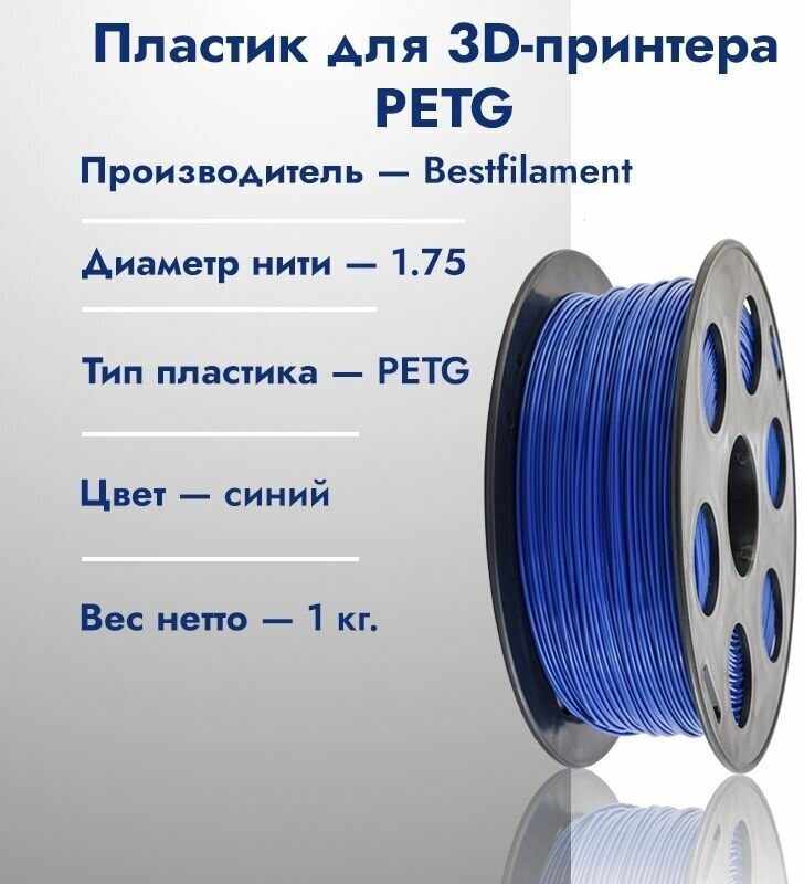 Катушка PETG пластика для 3D принтера Bestfilament 1,75 Синий 1кг