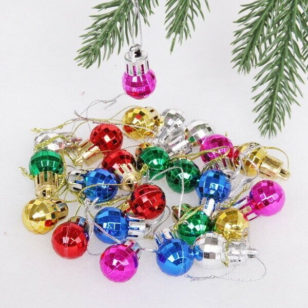 Набор новогодних игрушек на елку шары украшения Рельеф 2 см разноцветные 24 шт