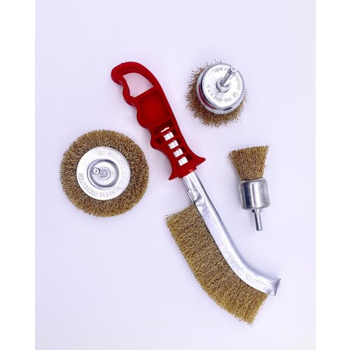 Набор гофрированных щеток Колир 4 шт на дрель дисковая 75мм чашеобразная 50мм торцевая 25мм щетка ручная с пластиковой ручкой 409₽