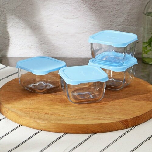Набор контейнеров Snow Box, с крышкой, 275 мл, 4 шт, цвет голубой
