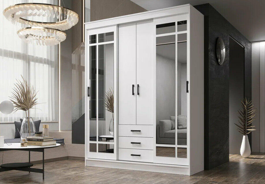 фото Шкаф-купе Лорд Белый гладкий/Дуб вотан