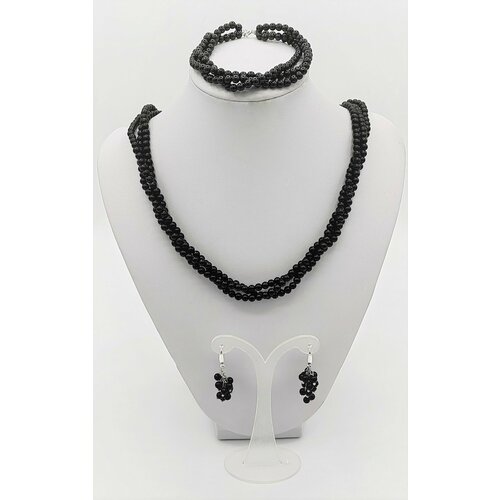 Комплект бижутерии Apsara: браслет, серьги, колье, агат, размер колье/цепочки 45 см., черный