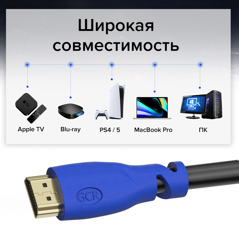 Greenconnect Кабель 0.5m, HDMI версия 2.0 HDR 4:2:2, Ultra HD, 4K 60 fps 60Hz/5K*30Hz, 3D, AUDIO, 18.0 Гбит/с, 28/28 AWG, OD7.3mm, тройной экран, черный, GCR-HM311-0.5m Greenconnect HDMI (m) - HDMI (m - фото №14