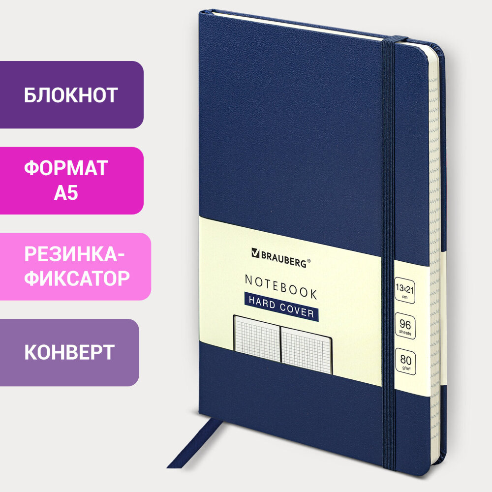 Блокнот А5 (130х210 мм), BRAUBERG ULTRA, балакрон, 80 г/м2, 96 л, клетка, темно-синий, 113033 упаковка 2 шт.