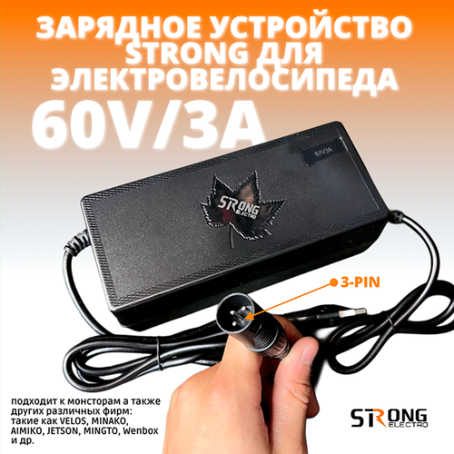 Зарядное устройство 60V3A для аккумулятора электровелосипеда 3-Pin 3159₽