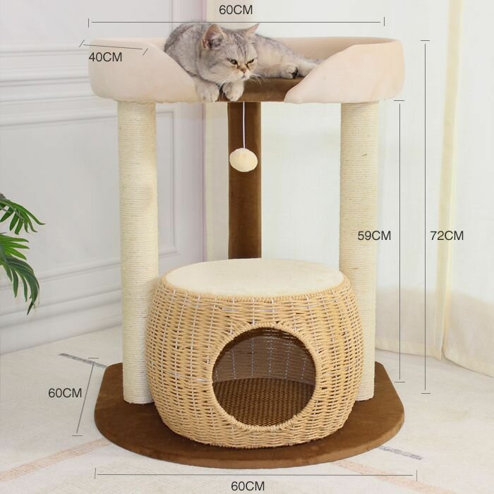 Кровать-когтеточка Naughty e cat "Four Seasons", 3 яруса, бежевая, сизаль
