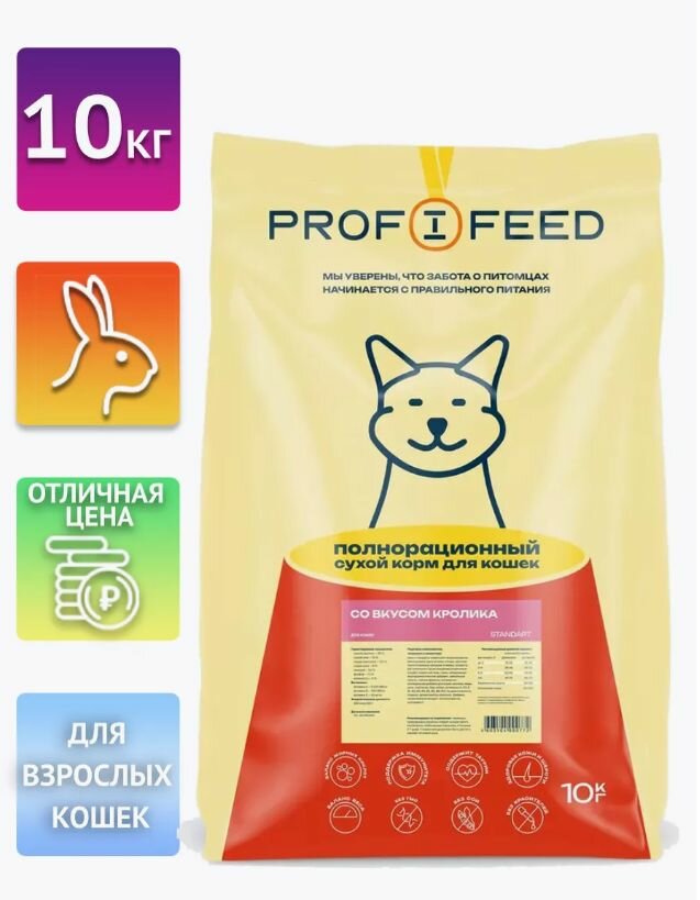 Корм сухой Profifeed для кошек со вкусом кролика 10 кг