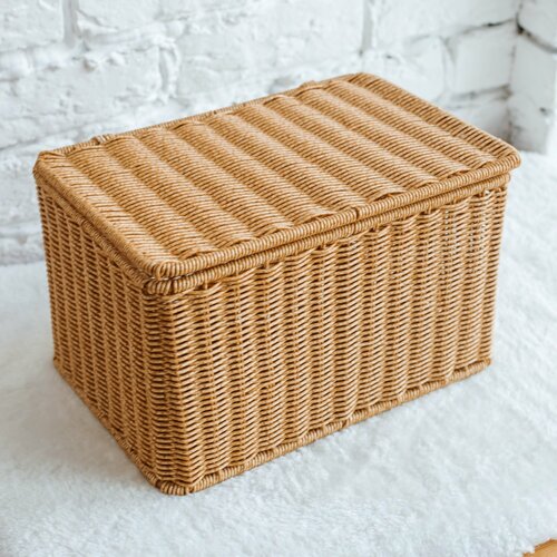 Корзина для хранения Jimmy's Dome, плетеная, прямоугольная, бежевая, с крышкой, пластик