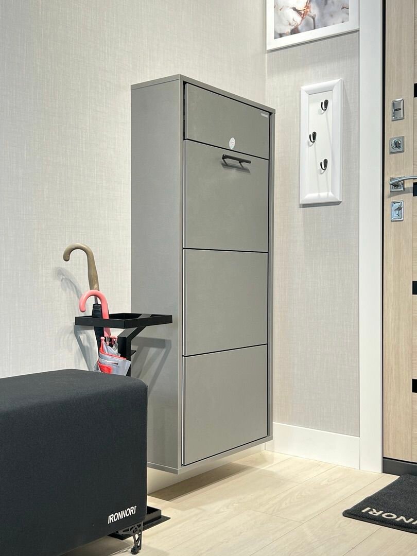 Обувница в прихожую IRONNORI Лайт Плюс 3 секции  Серый Лофт  профиль чёрный  121х54 5х20 см