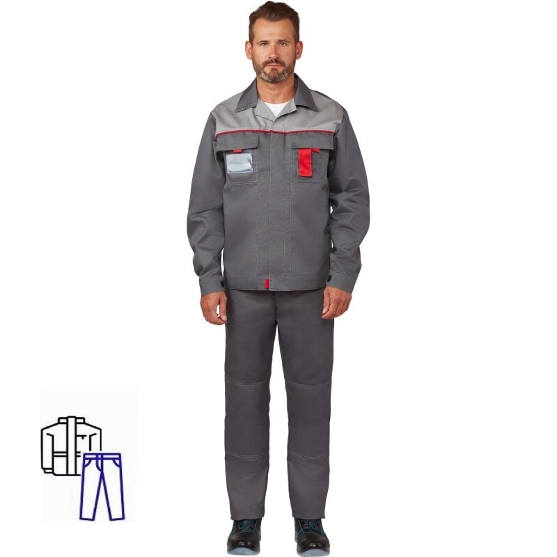 Костюм рабочий КНР летний мужской л10-КБР темно-серый светло-серый размер 44-46 рост 158-164 см (л10-КБР муж т-сер/св-сер)