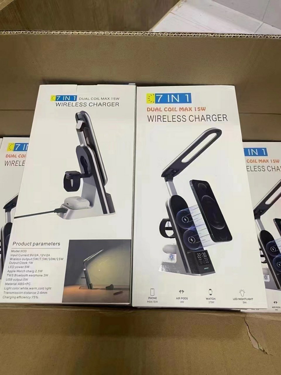 7-в-1 Беспроводная Зарядная Станция H33 — 15W, Телефон, Часы, AirPods, LED-лампа