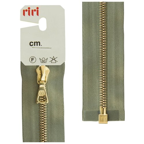 фото Молния металл, gold, разъёмная 1 замок, на атласной тесьме, 4 мм, 65 см, цвет 5884, серо-зеленый riri