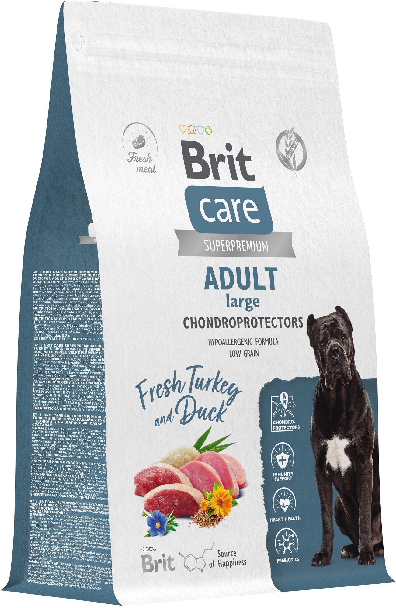 Сухой корм BRIT CARE супер-премиум с индейкой и уткой для взрослых собак крупных пород 