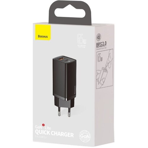 Сетевое зарядное устройство Baseus GaN2 Lite Quick Charger C+U 65W (CCGAN2L-B01) Black сзу 1usb 1usb c baseus gan2 lite 65w черный ccgan2l b01