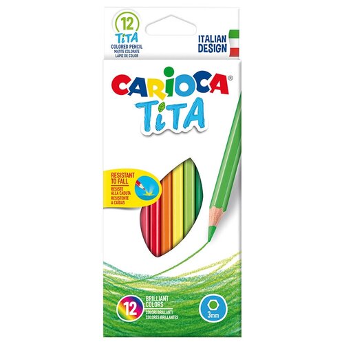 Карандаши цветные 12 цветов Carioca Tita (L=174мм, D=7.4мм, d=3мм, 6гр, пластик) картон (42793), 12 уп.