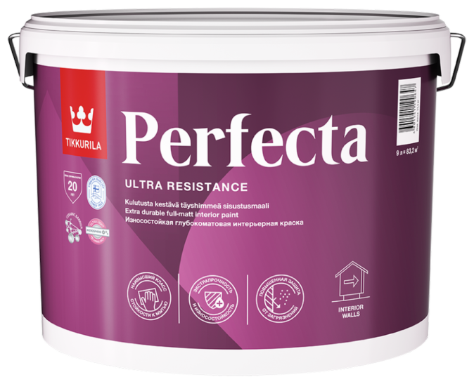 TIKKURILA PERFECTA краска износостойкая, интерьерная, глубокоматовая, база A (9л)