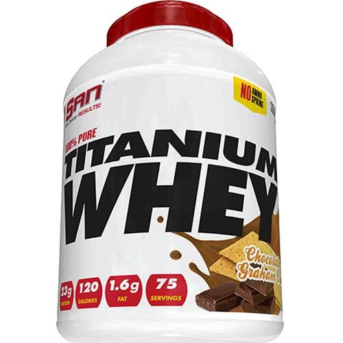 фото Протеин сывороточный / san 100% pure titanium whey titanium standart chocolate graham cracker / шоколадное бисквитное печенье 908 гр. s.a.n.