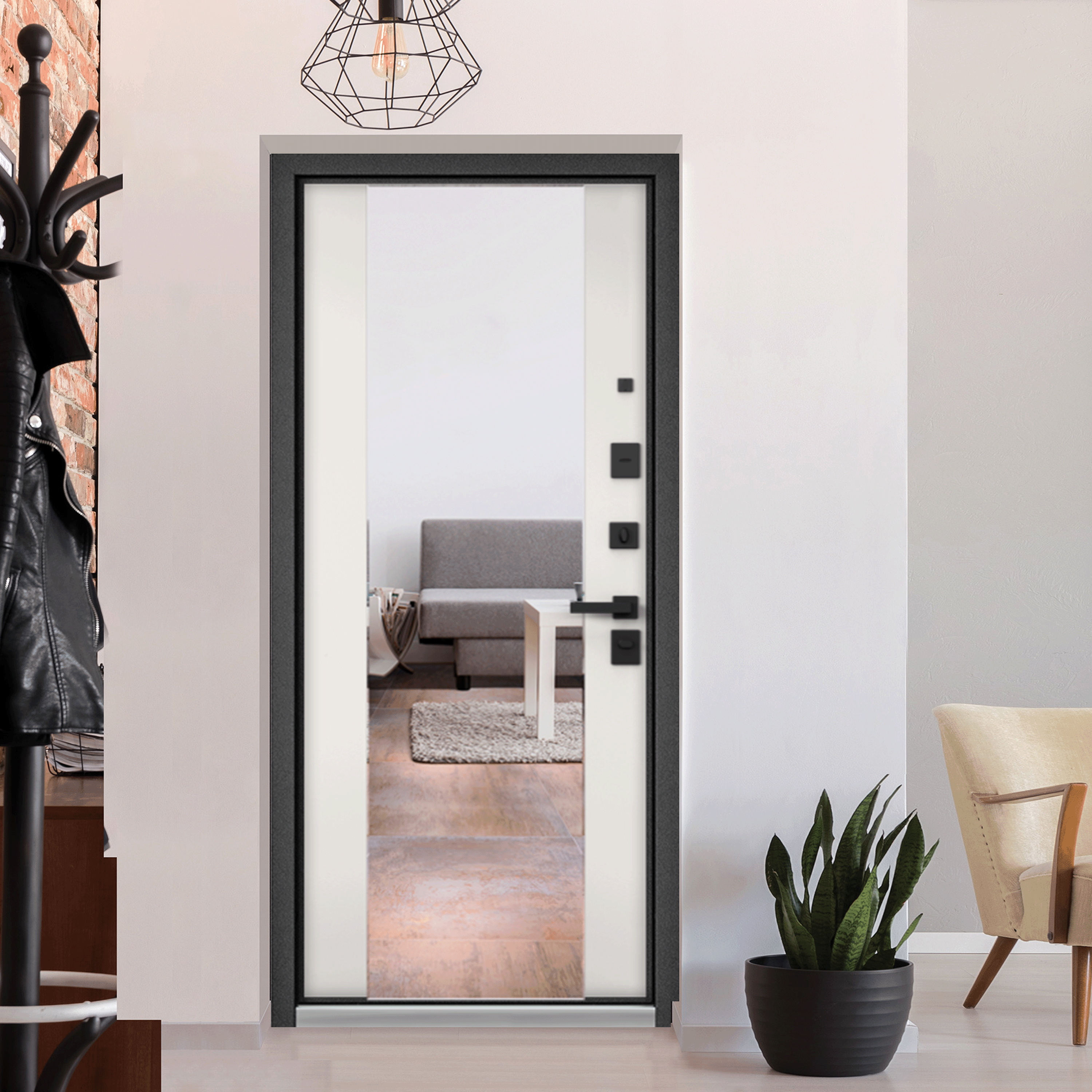 Дверь входная для квартиры Buldoors TRUST ECO 860х2050 правый, тепло-шумоизоляция антикоррозийная защита замки 4-го и 2-го класса,зеркало,черный/белый - фотография № 4