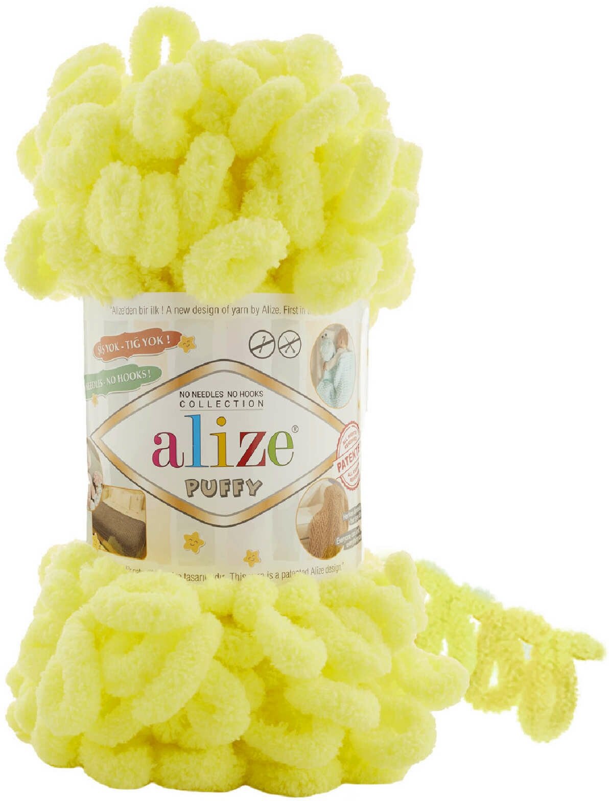 Пряжа Alize Puffy желтый неон (552), 100%микрополиэстер, 9м, 100г, 1шт