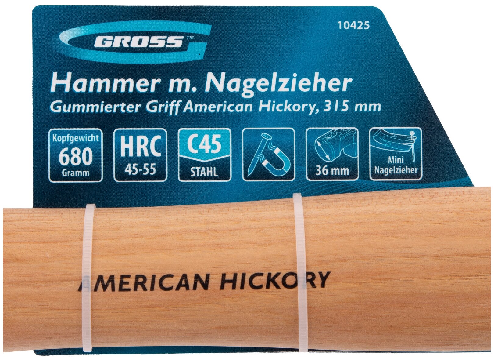 Молоток-гвоздодер GROSS 680 г, угол 75, магнит, обрезиненная рукоятка AMERICAN HICKORY 10425 - фотография № 3