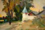 Картина сельский/деревенский пейзаж | холст на подрамнике; малая форма | масло, 2020 г | Современный художник Д. Молостнова