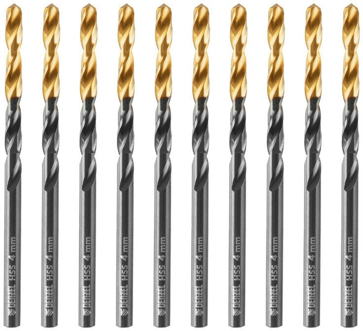 Сверло по металлу4 мм Denzel HSSTin Golden Tip 10 шт 717209