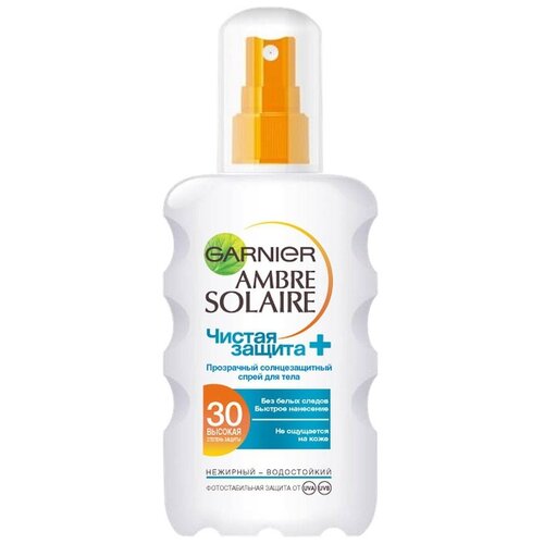 фото Garnier ambre solaire солнцезащитный спрей чистая защита spf 30 200 мл