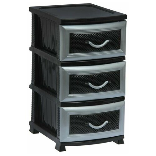 Комод 3-х секционный Дельфин, цвет чёрно-серебристый перламутр Росспласт 1593611 .