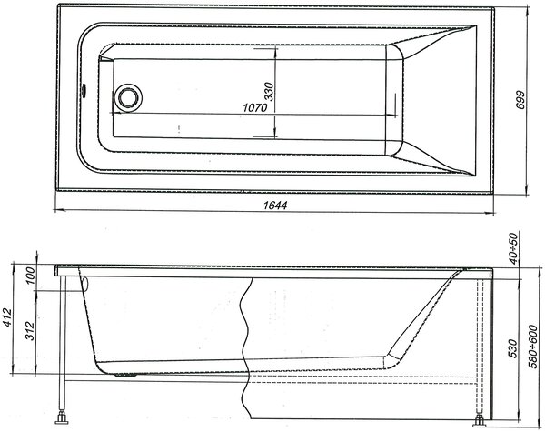 Акриловая ванна Aquanet Bright 165x70 см, 00230255, с каркасом, цвет белый.