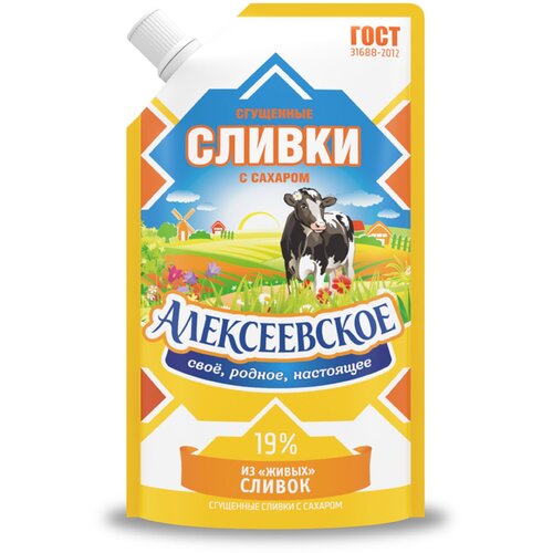 Сливки сгущ. с сах. 19,0%, 270 г дойпак+, Алексеевское