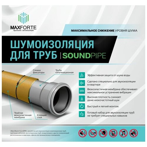 Шумоизоляция для труб МаксФорте SoundPIPE шумоизоляция для пола максфорте шумоизол 10 000х1000х5 мм 10 кв м