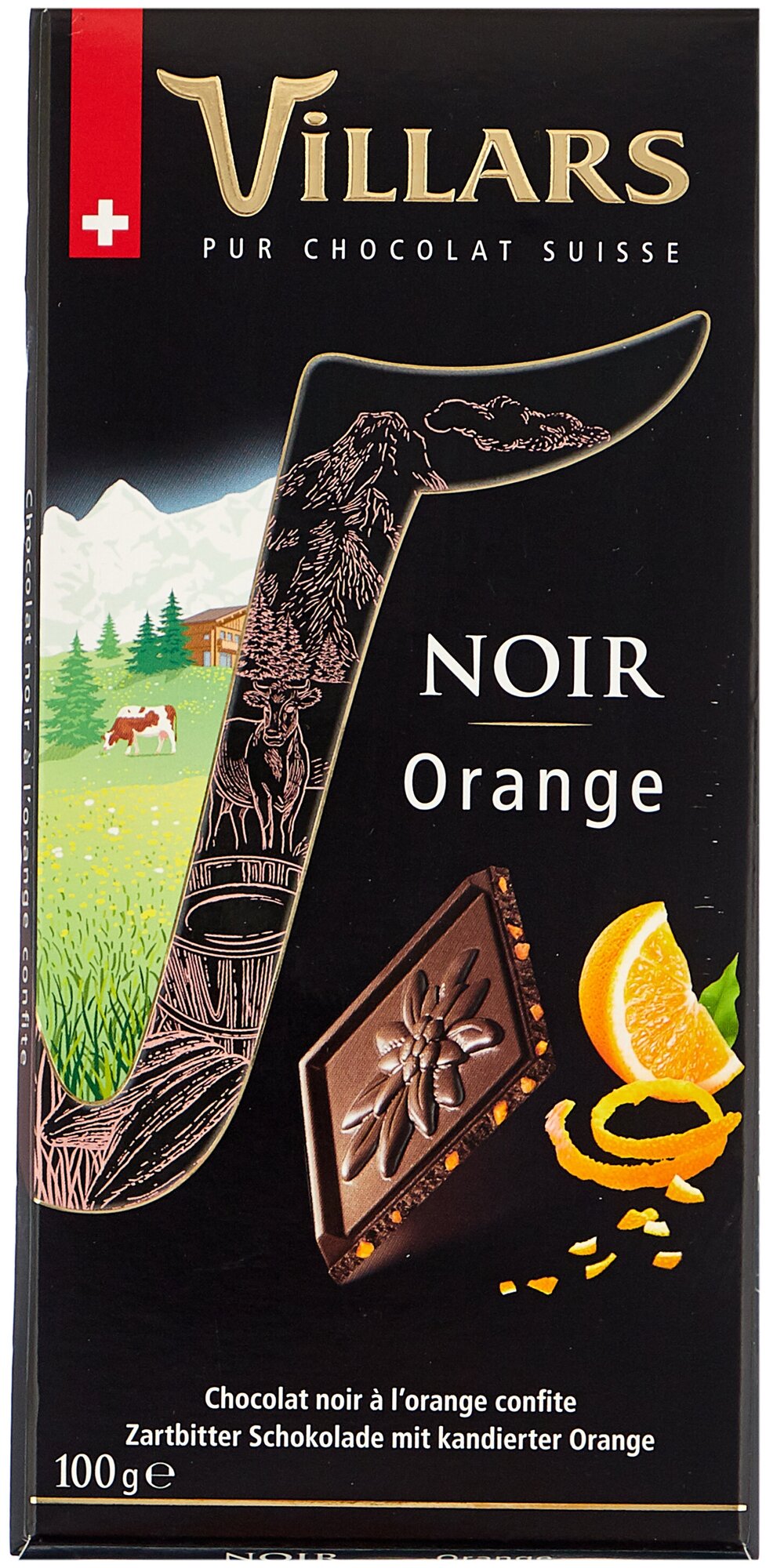 Тёмный шоколад VILLARS с цукатами из апельсиновых корочек, 100г - фотография № 2