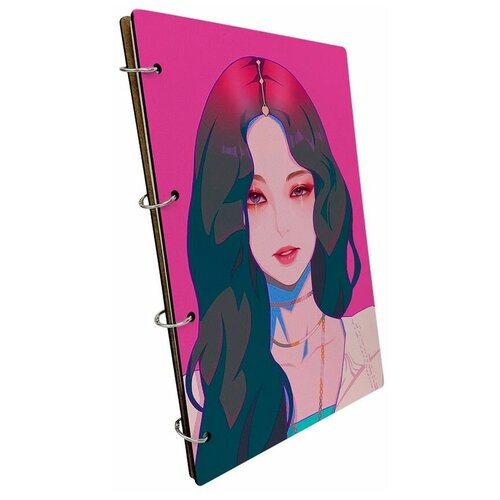 Тетрадь со сменными блоками на кольцах, A4 120 листов с деревянной обложкой Kpop Blackpink - 160