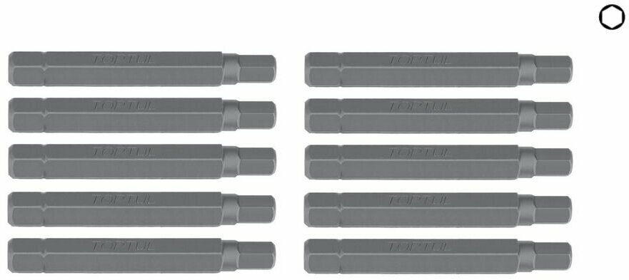 Биты для шуруповерта 10мм L75мм HEX12мм шестигранные профессиональные FSDB1212 TOPTUL (10 штук)