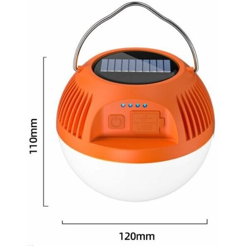 кемпинговый фонарь аккумуляторный на солнечной батарее Фонарь кемпинговый, фонарь подвесной, солнечная батарея, индикатор питания, зарядка от USB, Type-C, оранжевый