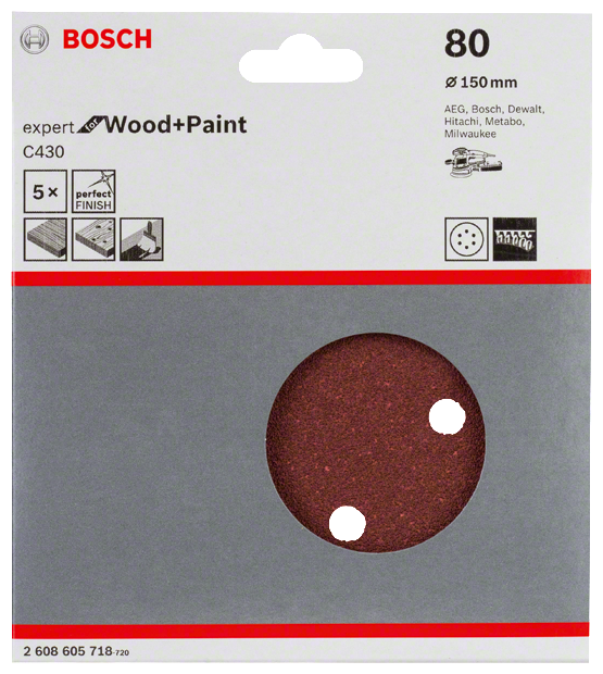 Шлифлисты Bosch E.f.Wood+Paint 150мм K80 5шт (2608605718) - фото №2