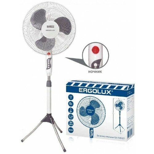 Вентилятор напольный ERGOLUX ELX-FS02-C31 45Вт 3 скорости высота 130 см 16 дюймов автоповорот ночник цвет белый серый 323600₽