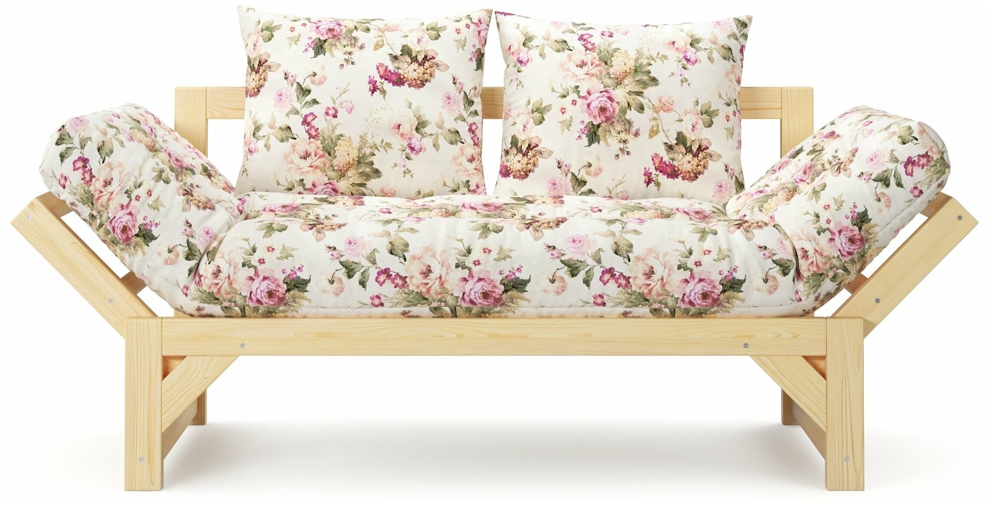 Диван-кровать раскладной Salotti Европа-2, некрашеный, рогожка, ткань Arcadia Rose, флористический принт - фотография № 2