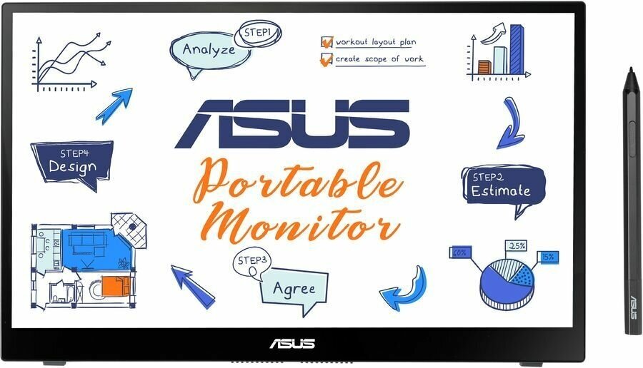 Монитор 14" ASUS черный 1920x1080 Touch IPS 5ms 16:9 HDMI глянцевая HAS 220cd 170гр/170гр USB - фото №1