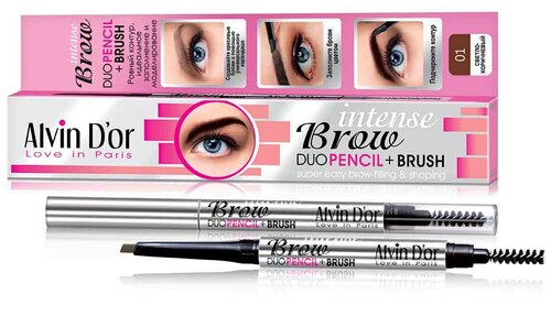 Alvin Dor Карандаш для бровей Intense Brow Duo Pencil, оттенок 01 Light Brown