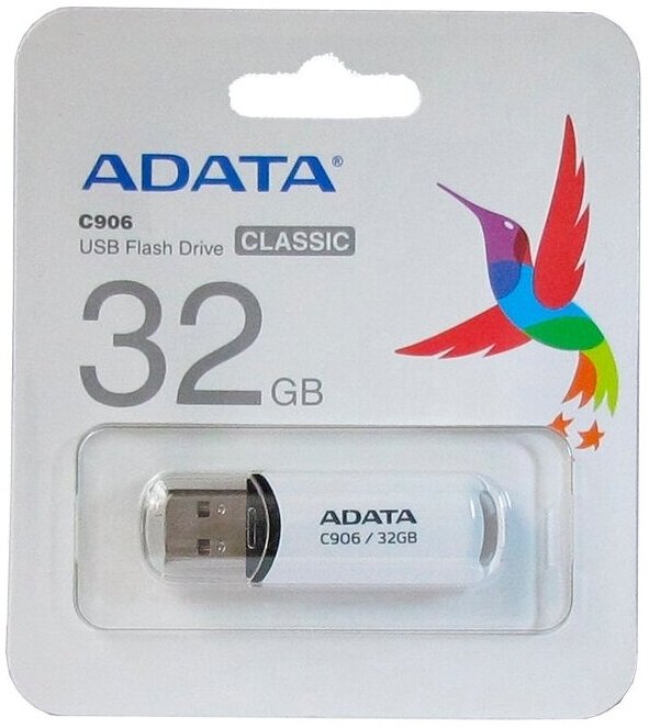 ADATA Накопитель USB flash 32ГБ ADATA Classic C906 AC906-32G-RWH, белый (USB2.0)