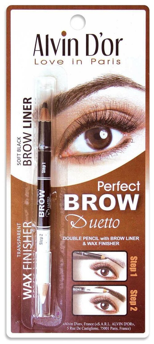 Alvin Dor Карандаш для бровей Perfect Brow Duetto, оттенок 01 soft black