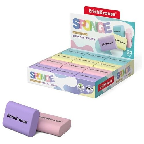 Ластик ErichKrause Sponge 37 х 33 х 15 мм, микс, цена 1 шт