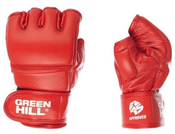 Перчатки для боевого самбо Green Hill арт. MMF-0026a-L-RD, одобр. FIAS, нат. кожа, красные, размер L