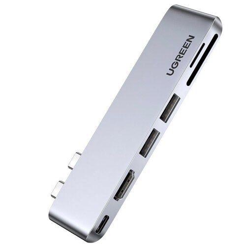 USB-концентратор UGreen 80856, разъемов: 3, 17.4 см, серебристый