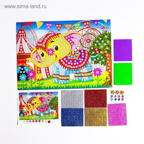 Мозаика стикерная Добрый слоник блестки стразы 1шт 358₽