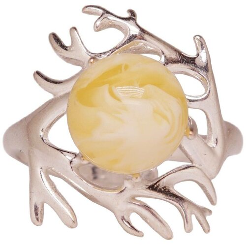 фото Кольцо хорошие вещи, бижутерный сплав, серебрение, янтарь синтетический, янтарь, янтарь прессованный, размер 18, мультиколор